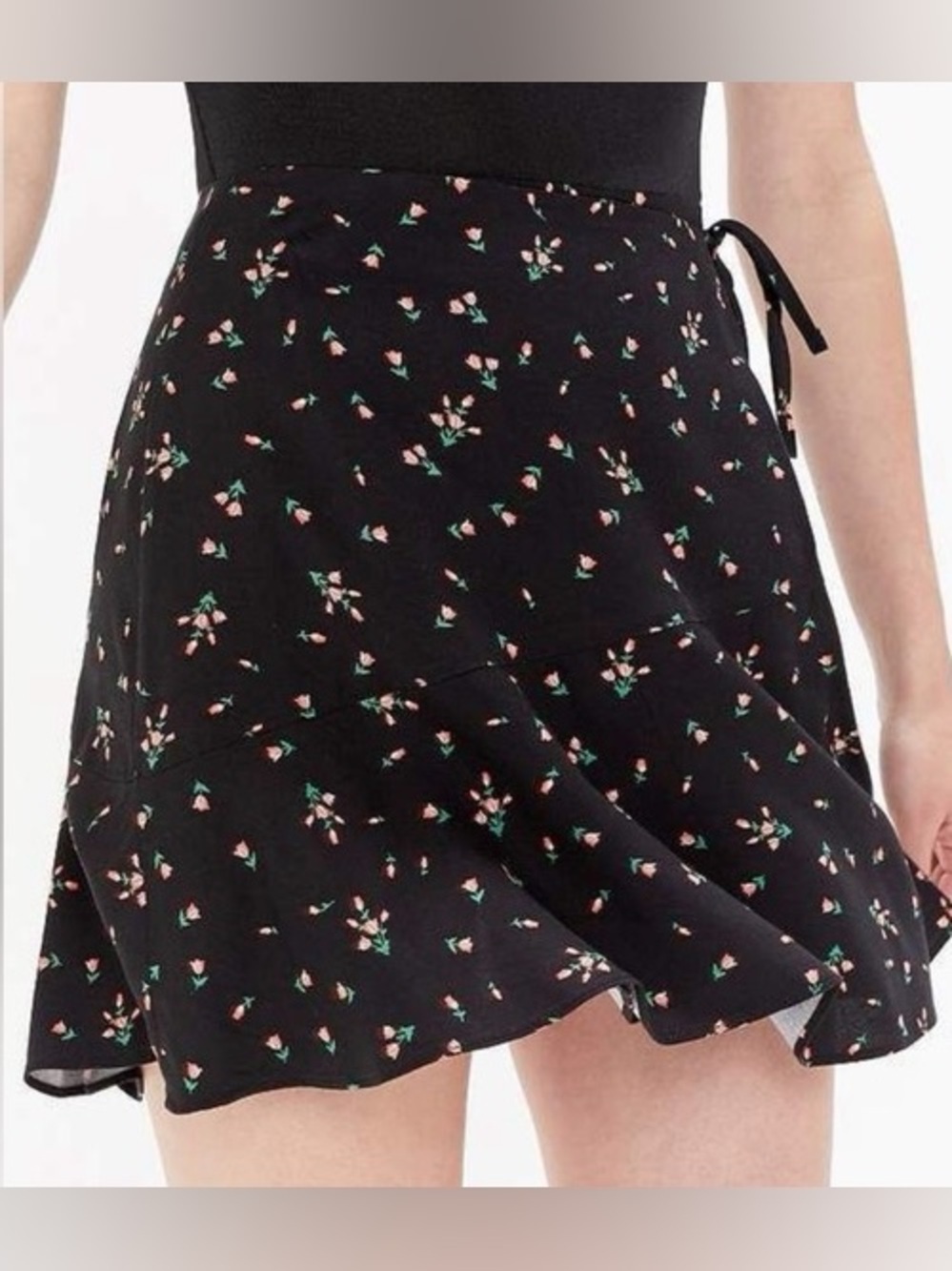 Urban Outfitters Floral Tulip Ruffle Mini Wrap Skirt Black XS